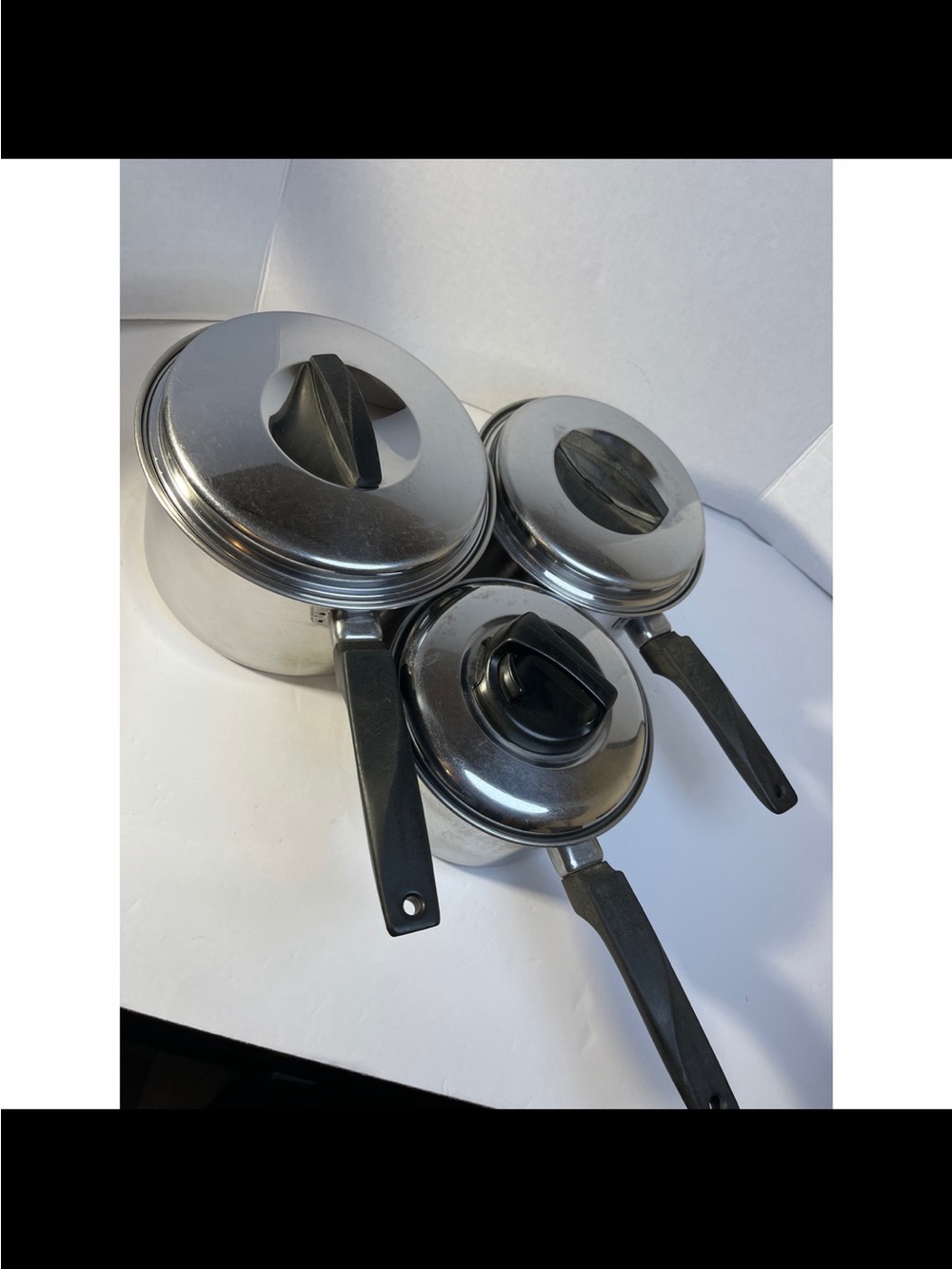 Vintage Ekco Stainless Steel Saucepan Set with Lids - Silver